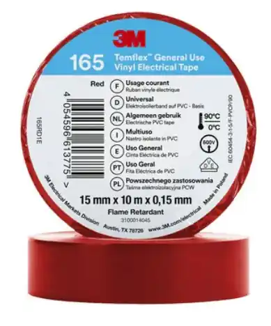 Di Tendenza 3M™ Temflex™ 165 Nastro isolante in vinile, Rosso, 15 mm x 10mt (10Pz)