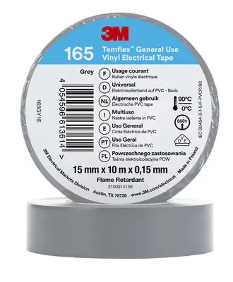 3M™ Temflex™ 165 Nastro isolante in vinile, Grigio, 15 mm x 10mt (10Pz) Nuova Collezione
