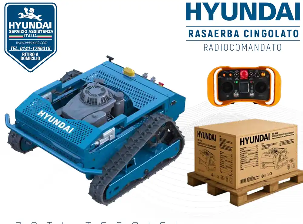 Hyundai 65492 Rasaerba a scoppio Cingolato Radiocomandato taglio 50 cm per pendenze fino a 30° sterzata a 360° Ultima Occasione