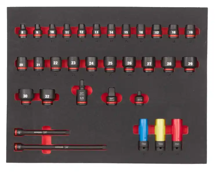 Subito Disponibile Milwaukee 12 Sockets STD foam set 1 (32 pc) Set bussole 1/2" in modulo morbido