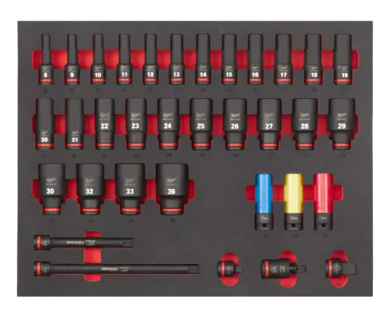 Milwaukee 12 Sockets deep foam set 1 (34 pc) Set bussole 1/2" in modulo morbido Bestseller
