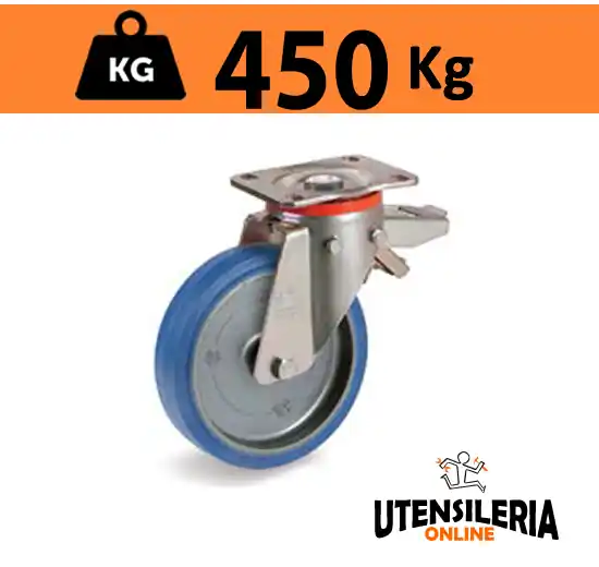 Ruota SIGMA ELASTIC 73 supporto P pesante freno posteriore 450Kg Spedito Oggi