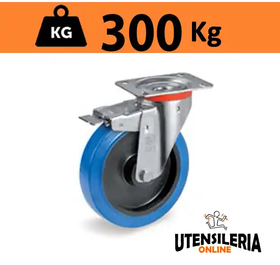 Ruota gomma elastica 73AE supporto NL freno anteriore max 300Kg Subito Disponibile