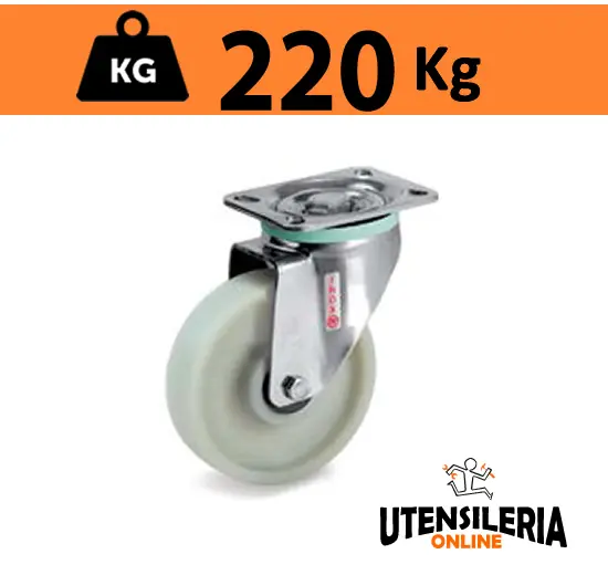 Ruota a fibra di vetro 68FV supporto INOX NLX rotante max 220Kg Pagamento Sicuro