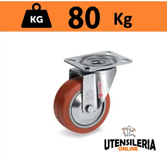 Ruota in gomma siliconica 72GS supporto INOX NLX rotante 80Kg Reso Gratuito