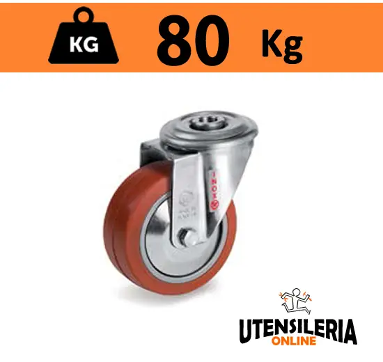 Ruota in gomma siliconica 72GS supporto INOX NLX con foro 80Kg Compra Online