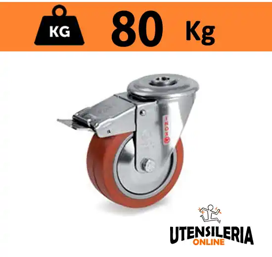 Ruota gomma siliconica 72GS supporto INOX NLX foro e freno 80Kg Spedizione Espresso