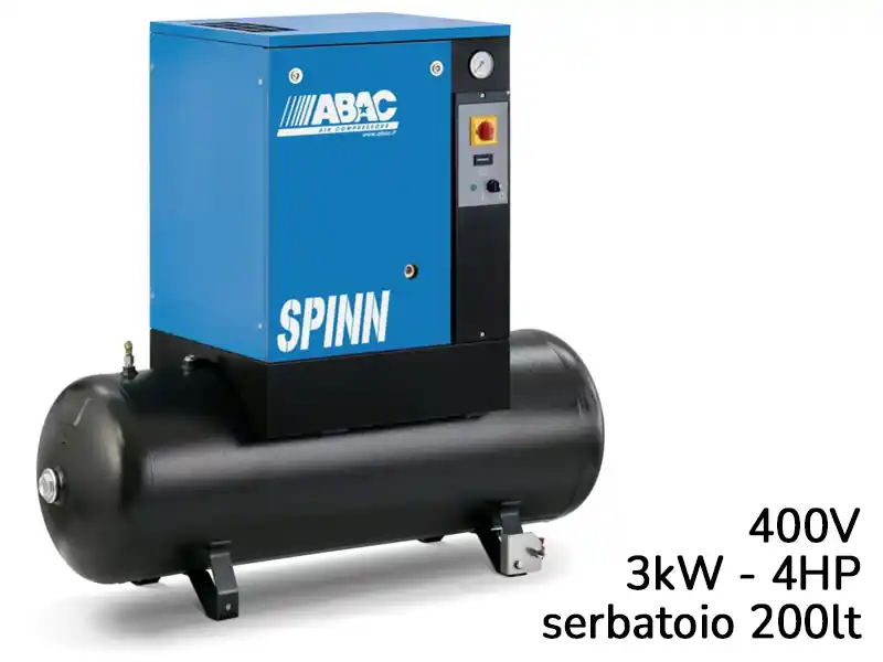 Compressore elettropneumatico ABAC Spinn 3 400V ad avviamento diretto su serbatoio 200lt, 8-10bar Direttamente Dal Produttore