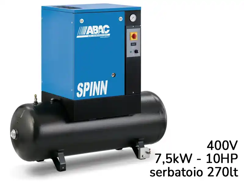 Compra Adesso Compressore elettropneumatico ABAC Spinn 7,5 400V ad avviamento diretto su serbatoio 270lt, 8-10bar