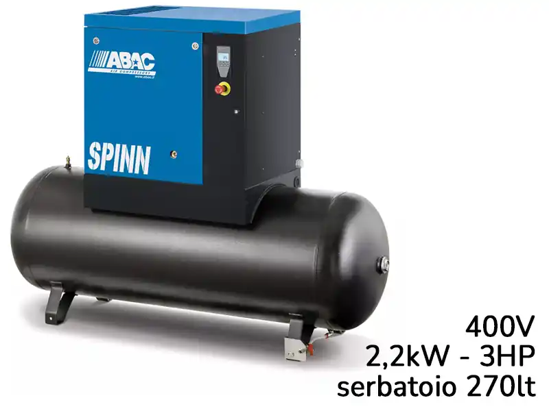 Compressore a vite con centralina ABAC Spinn 2,2 400V avviamento diretto su serbatoio 270lt Promo Stagionale