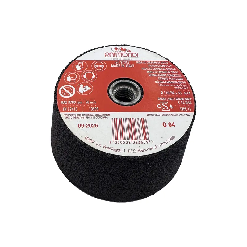 Consegna Rapida Mole Abrasive Carburo Silicio RAIMONDI Grana 16 Diametro Ø 110mm Attacco Filettato 14MA in Confezione da 5 pezzi articolo 273C5