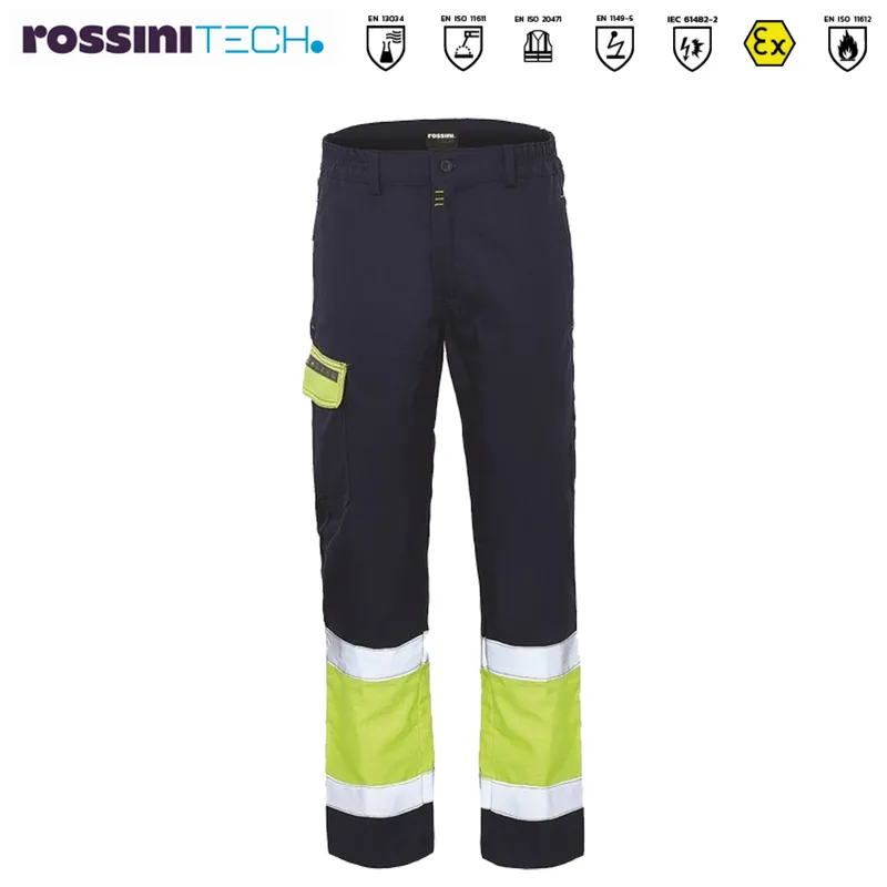 Prezzo Di Fabbrica Pantalone Cargo Pentavalente ad Alta Visibilità HV da Lavoro ROSSINI Multitasche con Strisce Rifrangenti DPI III Categoria ATEX Antistatico Ignifugo modello PANTALONE TPS