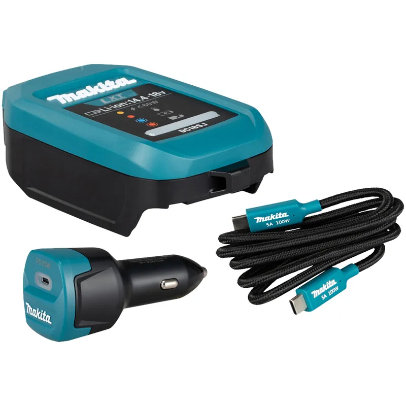 Caricabatterie per Batterie LXT 14,4V e 18V MAKITA con Cavo USB-C Alimentazione 12V Power Delivery 100W Compatto per Ricarica in Auto, Furgoni e Cantiere modello DC18SJ codice 1915U4-1 Soddisfatti O Rimborsati