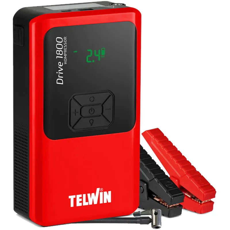 Compra Oggi Stesso Avviatore di Emergenza 1800A Multifunzione 12V TELWIN Compressore Aria Portatile Powerbank USB Luce LED modello DRIVE 1800 KOMPRESSOR