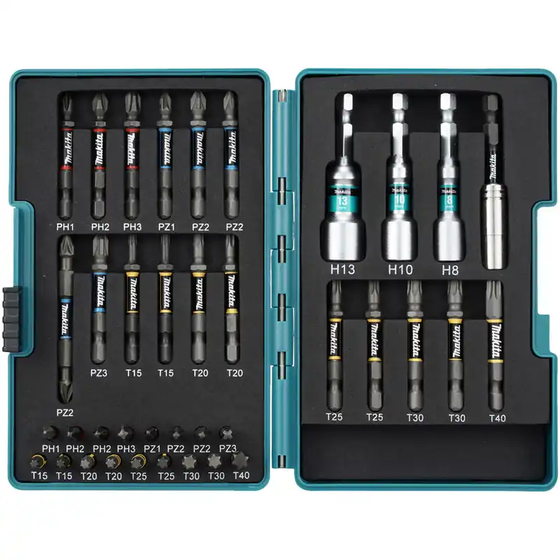 Esclusivo Set Inserti MAKITA da 38 Pezzi per Avvitatori a Impulsi con Inserti C-Form ed E-Form Attacco 1/4″ HEX Bussole Magnetiche e Custodia Rigida tipo Impact Premier articolo E-26179