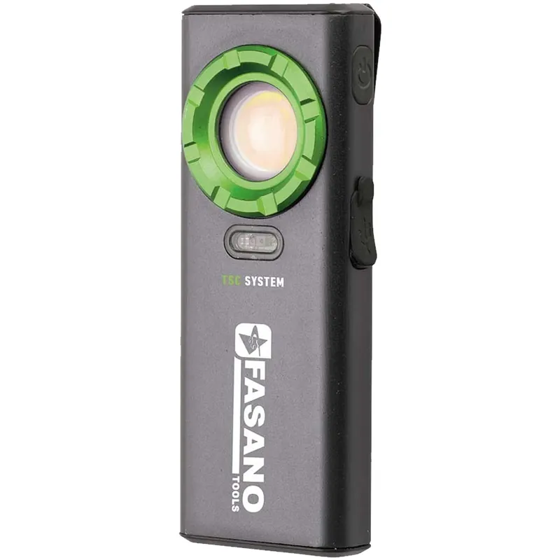 Consegna Rapida Lampada a LED Ricaricabile FASANO TOOLS Slim con Gancio e Magnete Doppio Spot Luminoso 3 Intensità e TSC System FG 202
