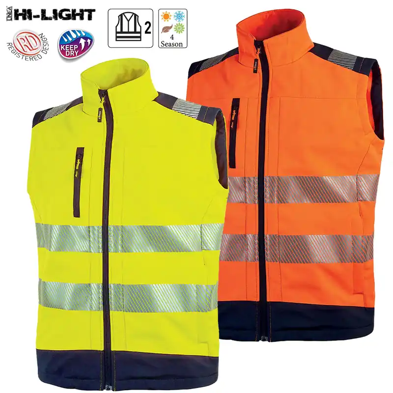 Professionale Gilet Smanicato INVERNALE Alta Visibilità da Lavoro U-POWER Tessuto Soft Shell con Membrana TPU Multitasche Impermeabile per Uomo e Donna Unisex modello DANY